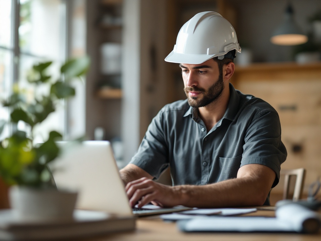Contractor in work uniform installing window frame in residential home, bright daylight streaming through opening, profession