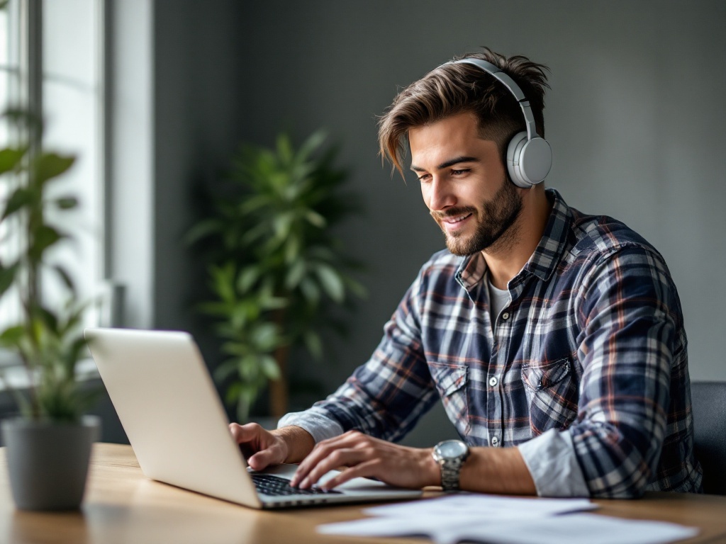 Roofing contractor reviewing missed calls on phone while AI agent handles incoming customer inquiries on computer screen simu