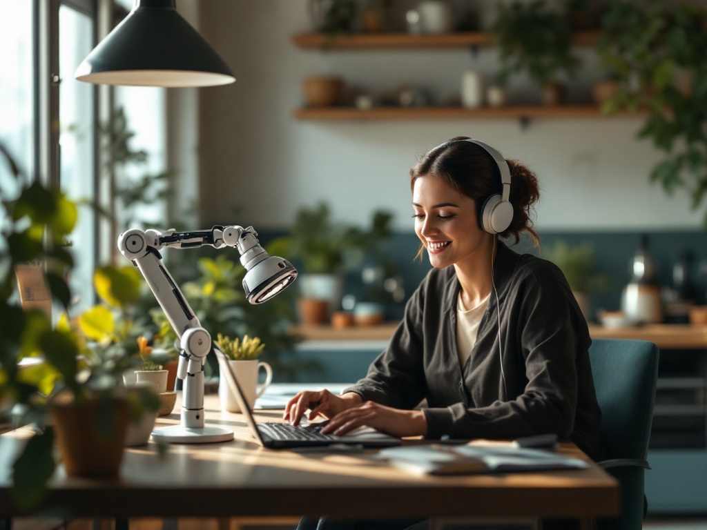 AI receptionist answering multiple phone calls simultaneously on office desk with computer screen displaying appointment book