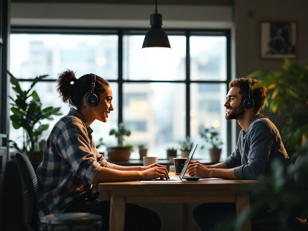 AI agent handling multiple customer calls simultaneously on screens, phone ringing in modern office with natural light stream